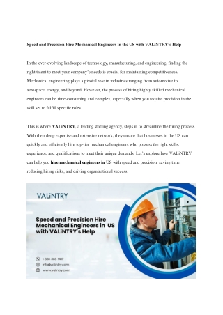 Speed and Precision Hire Mechanical Engineers in the US with VALiNTR
