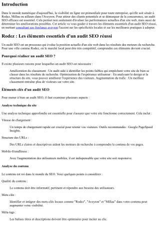 Rodez : Les éléments essentiels d'un audit SEO réussi