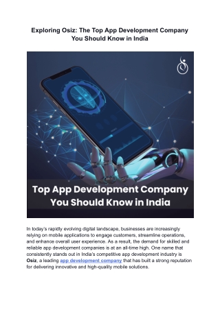 Exploring Osiz The Top App Development Company You Should Know in India