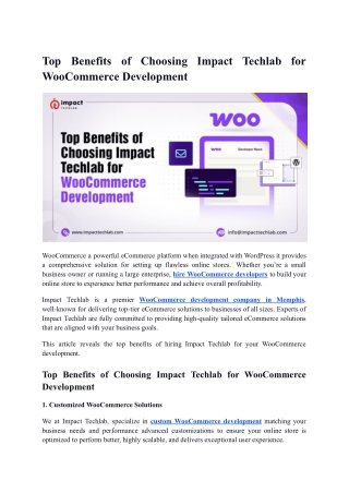 Top Benefits of Choosing Impact Techlab for WooCommerce Development