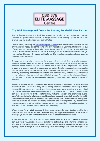 Try Adult Massage And Create An Amazing Bond With Your Partner