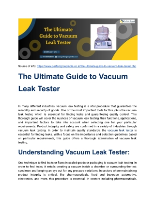 The Ultimate Guide to Vacuum Leak Tester