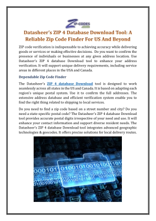 Datasheer’s ZIP 4 Database Download Tool: A Reliable Zip Code Finder