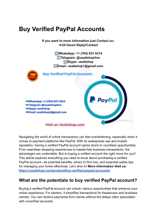 Best Place to Buy Verified Paypal Account In USA