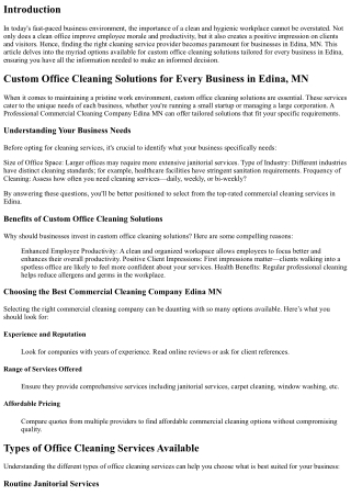 Custom Office Cleaning Solutions for Every Business in Edina, MN
