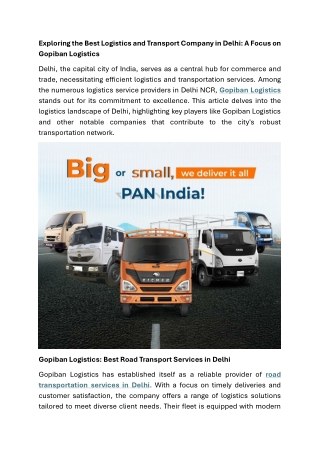 Exploring the Best Logistics and Transport Company in Delhi