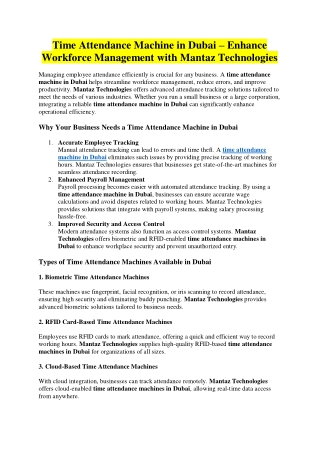 Time Attendance Machine in Dubai – Enhance Workforce Management with Mantaz Technologies