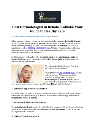 Best Dermatologist in Behala, Kolkata- Your Guide to Healthy Skin