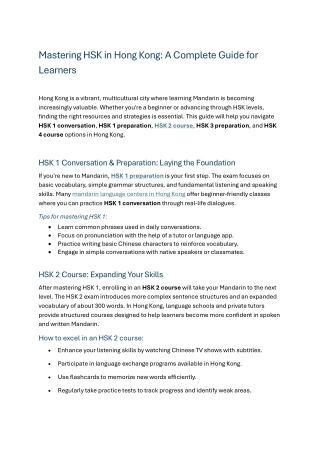 Mastering HSK in Hong Kong A Complete Guide for Learners