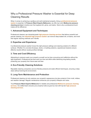 Why a Professional Pressure Washer is Essential for Deep Cleaning Results