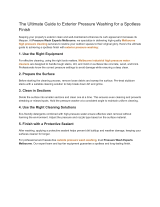 The Ultimate Guide to Exterior Pressure Washing for a Spotless Finish