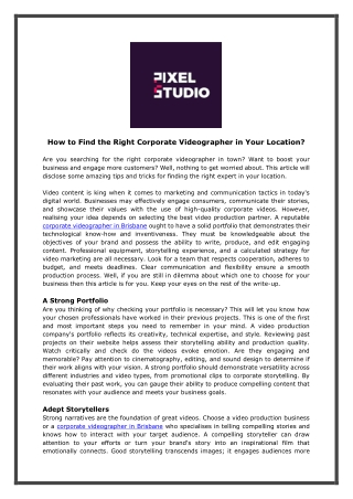 How To Find The Right Corporate Videographer In Your Location?