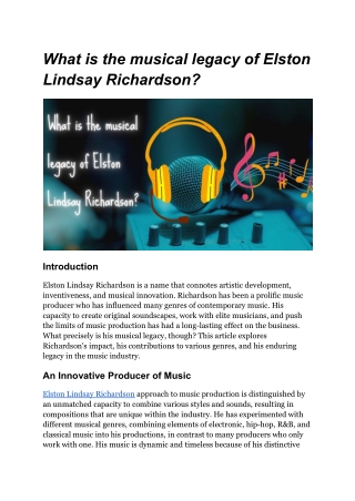 What is the musical legacy of Elston Lindsay Richardson_