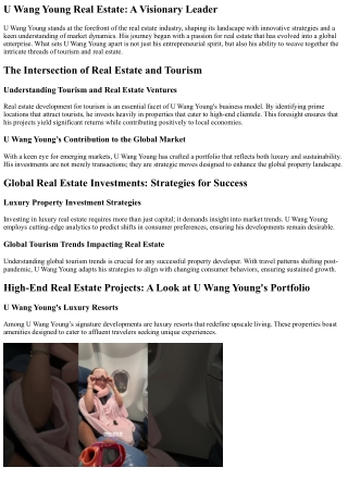 U Wang Young's Global Network: Expanding Horizons in Real Estate