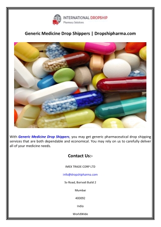 Generic Medicine Drop Shippers  Dropshipharma.com