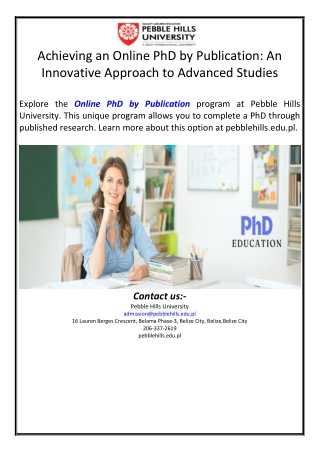 Achieving an Online PhD by Publication: An Innovative Approach to Advanced Studi