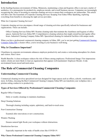 The Essentials of Corporate Cleaning Services: Keeping Your Edina Office Sparkli