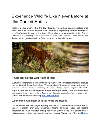 Experience Wildlife Like Never Before at Jim Corbett Hotels
