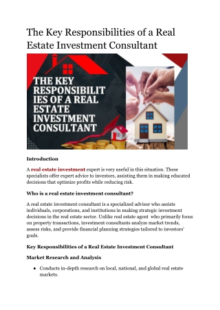 What Does a Real Estate Investment Consultant Do