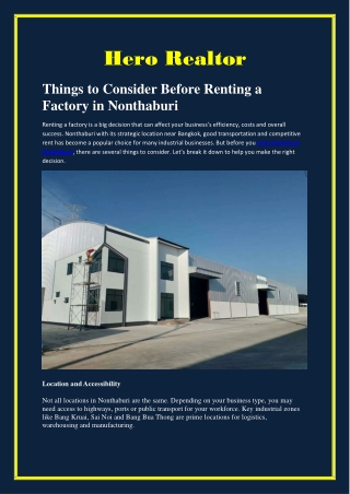 Things to Consider Before Renting a Factory in Nonthaburi