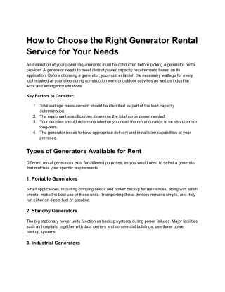 How to Choose the Right Generator Rental Service for Your Needs