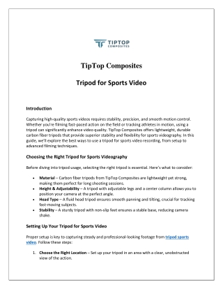 How to use Tripod for Sports Video