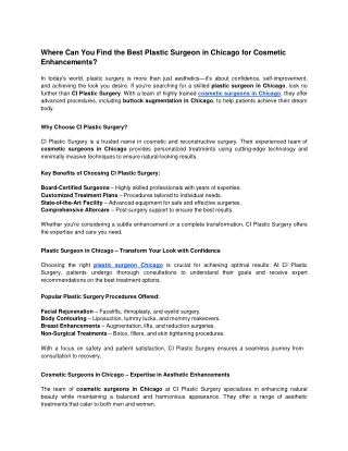 Where Can You Find the Best Plastic Surgeon in Chicago for Cosmetic Enhancements