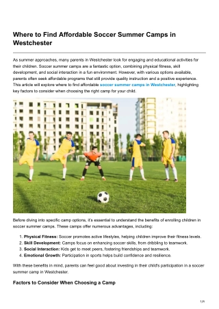 Where to Find Affordable Soccer Summer Camps in Westchester