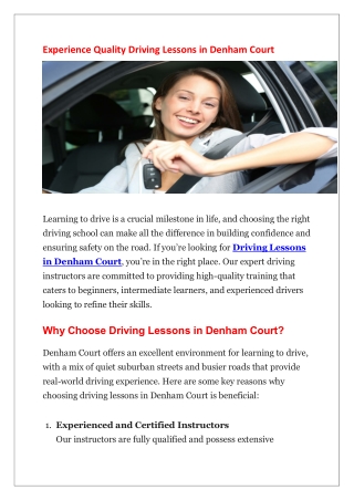 Experience Quality Driving Lessons in Denham Court