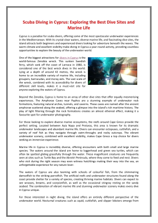 Scuba Diving in Cyprus  Exploring the Best Dive Sites and Marine Life
