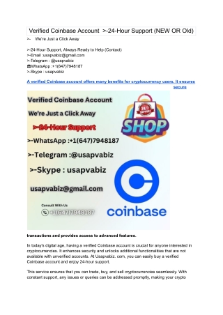 Verified Coinbase Account  _-24-Hour Support (NEW OR Old)