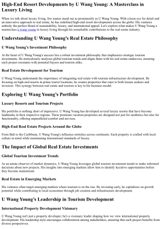 High-End Resort Developments by U Wang Young: A Masterclass in Luxury Living