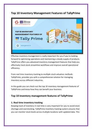 Top 10 Inventory Management Features of TallyPrime