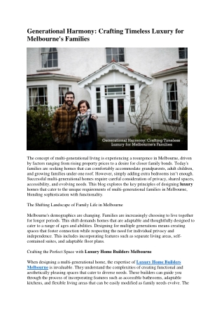 Generational Harmony Crafting Timeless Luxury for Melbourne's Families
