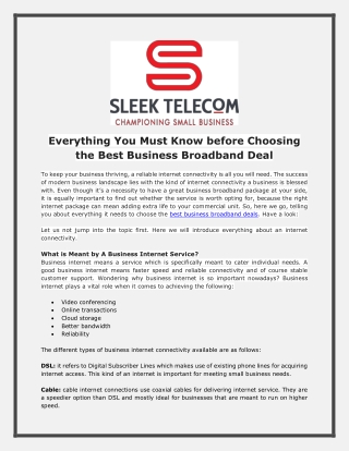 Everything You Must Know before Choosing the Best Business Broadband Deal