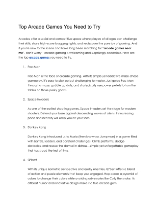 Top Arcade Games You Need to try