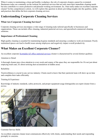 What Makes an Excellent Corporate Cleaner?