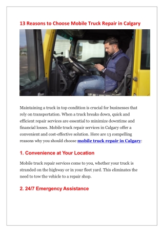 13 Reasons to Choose Mobile Truck Repair in Calgary