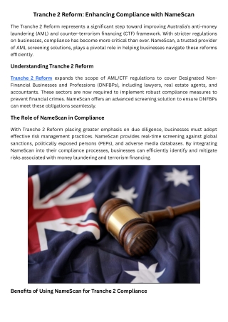 Tranche 2 Reform Enhancing Compliance with NameScan