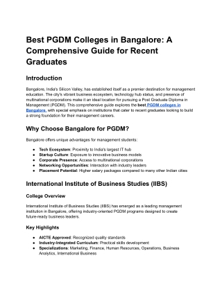 Best PGDM Colleges in Bangalore_ A Comprehensive Guide for Recent Graduates