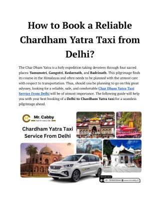 Chardham Yatra Taxi Service From Delhi - Mr. Cabby
