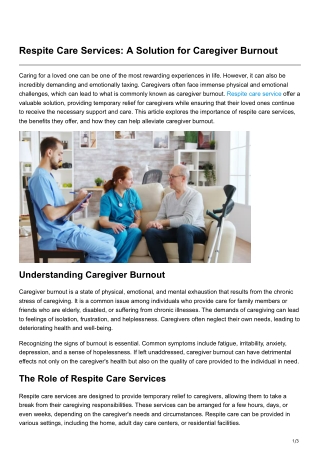 Respite Care Services A Solution for Caregiver Burnout