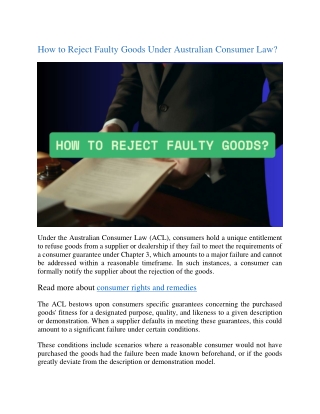 How to Reject Faulty Goods Under Australian Consumer Law?