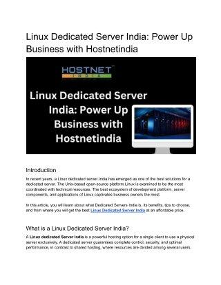 Linux Dedicated Server India_ Power Up Business with Hostnetindia
