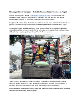 Himalayan Royal Transport – Reliable Transportation Services in Nepal