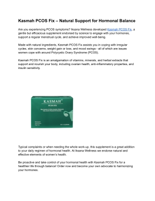 kasmah pcos fix natural support for hormonal