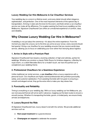 Luxury Wedding Car Hire Melbourne & Car Chauffeur Services