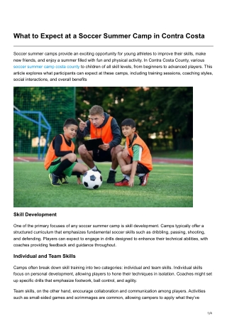 What to Expect at a Soccer Summer Camp in Contra Costa