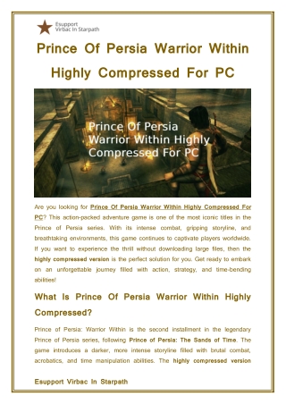 Prince Of Persia Warrior Within Highly Compressed For PC