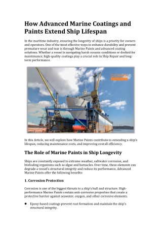 How Advanced Marine Coatings and Paints Extend Ship Lifespan